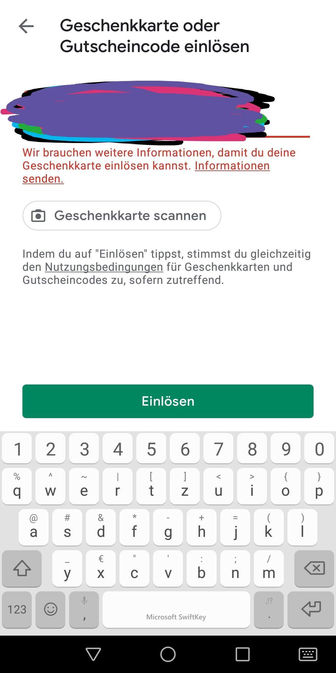Google play Karte lässt sich nicht einlösen? (Computer, Technik, Handy)
