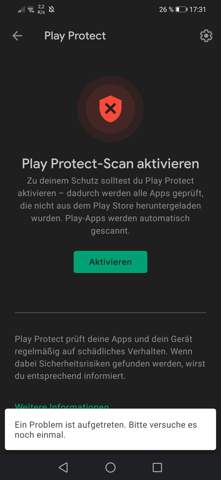 Google Play Store Play Protect funktioniert nicht?