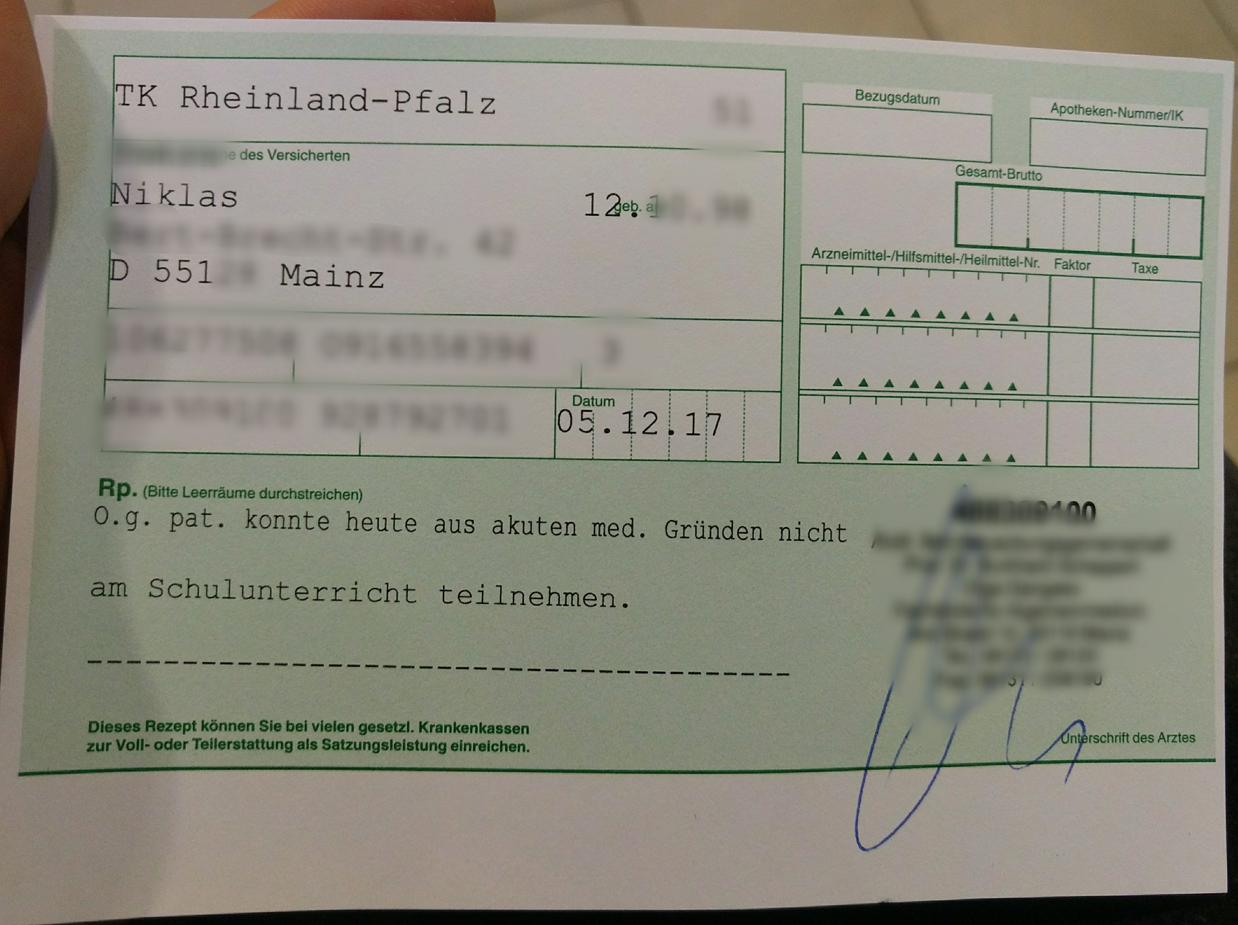 Grüner Schein als Attest? (Schule, Recht, Arbeit)