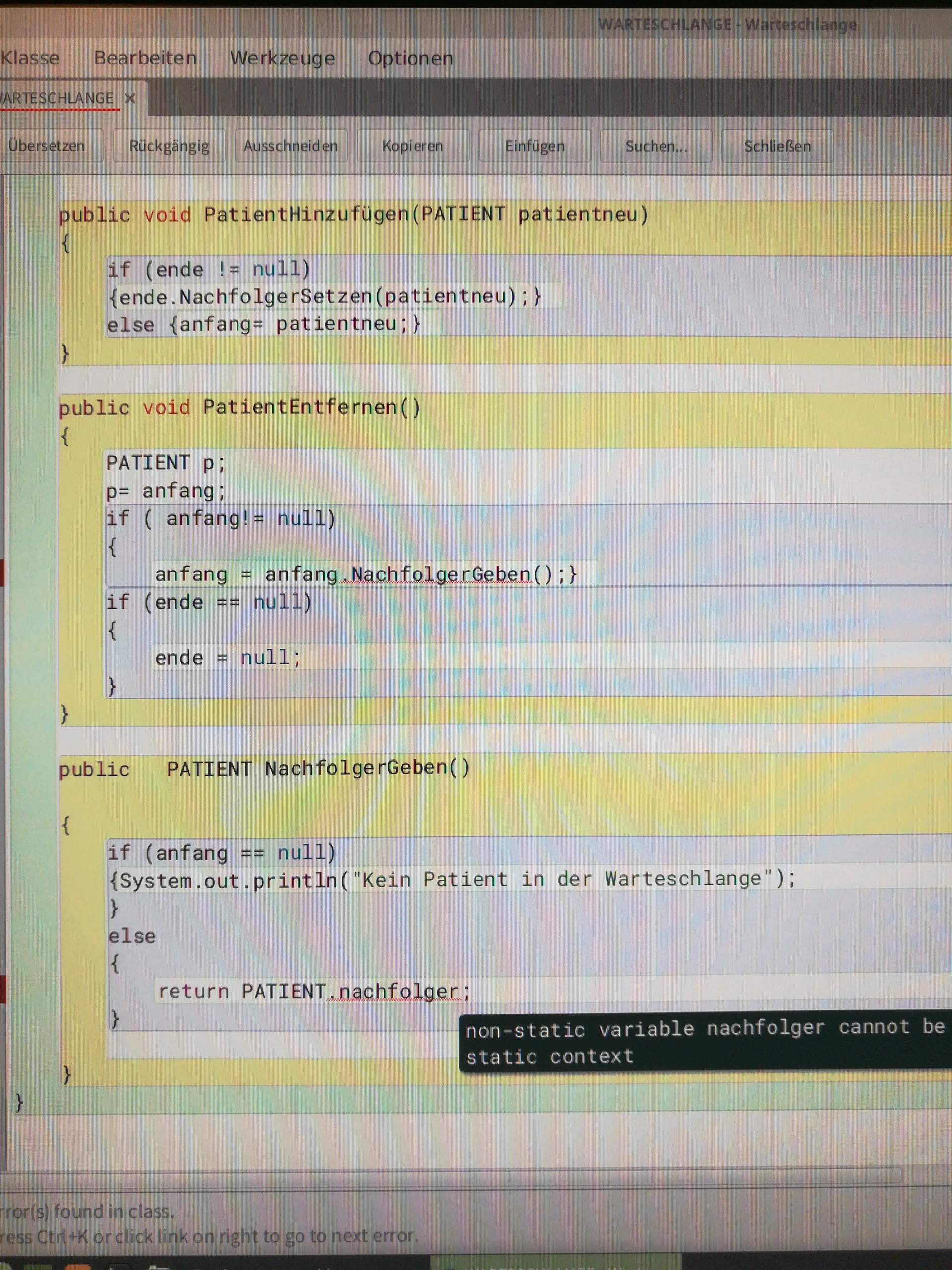 Grund dieser Fehlermeldung? (programmieren, Informatik, Java)