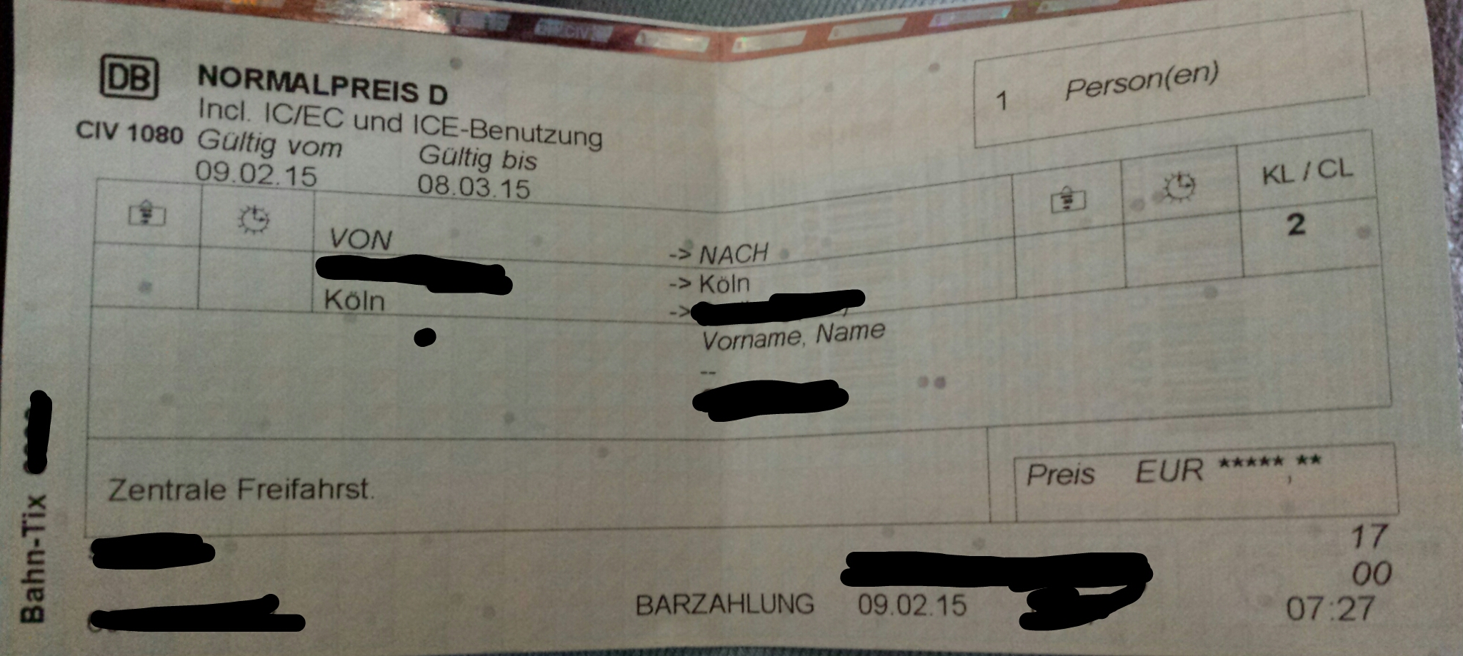 Gültigkeit Bahn-Tix (Fahrkarte)