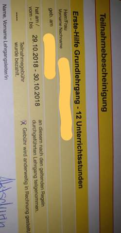 Gultigkeit Der Erste Hilfe Bescheinigung