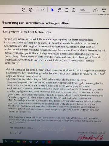 Gute Bewerbung Fur Die Ausbildung Ausbildung Und Studium Bewerbung Tiermedizinische Fachangestellte Ausbildung