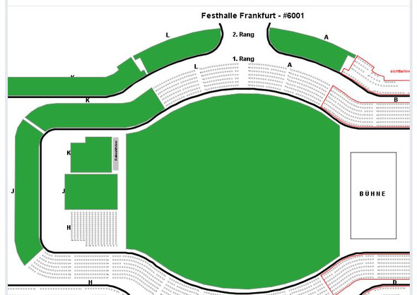 große grüne Fläche: Innenraum // J, K & H: Innenraum Block // Rest: 1. & 2. Rang - (Konzert, Ticket, Frankfurt)
