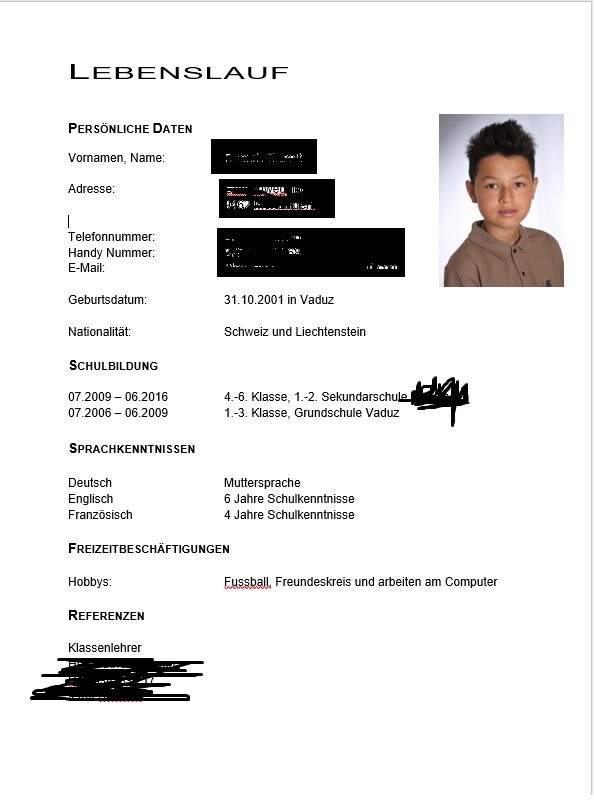 Hab einen Lebenslauf gemacht für meine Bewerbung um eine Lehrstelle