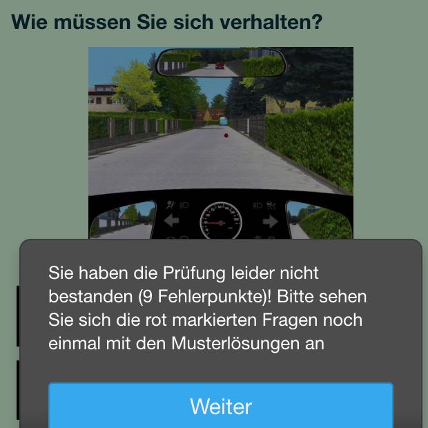 Habe 9 Fehlerpunkte bei Probe Theorieprüfung nicht bestanden?wegen Führerschein? (App)