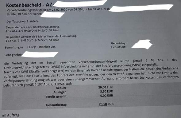 Habe Eine Ordnungswidrigkeit Begangen Erklarung Bussgeld Ordnungsamt Falschparken