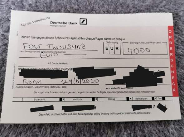 Habe Heute Uberraschenderweise Ein Scheck In Hohe Von 4000 Aus England Gb Bekommen Glaubt Ihr Das Ist Echt Oder Gibt Es Einen Hacken Geld Bank Betrugsverdacht