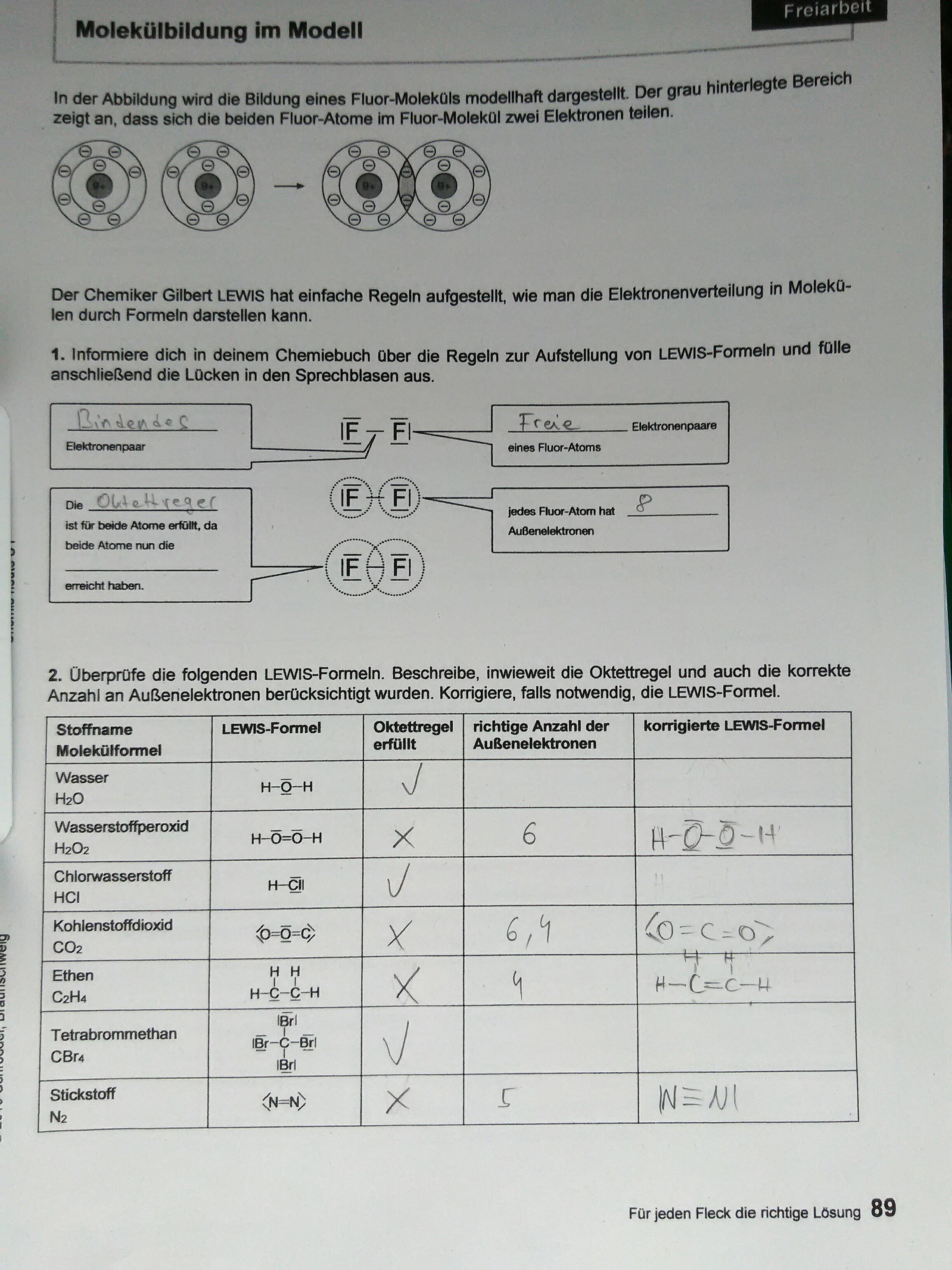 Habe ich das Chemie-Arbeitsblatt richtig ausgefüllt? (Schule, Physik