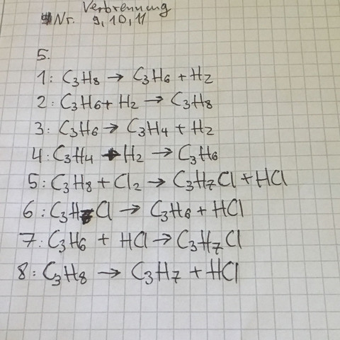 Reaktionsgleichungen für 1-8 - (Chemie, Reaktion, Reaktionsgleichung)