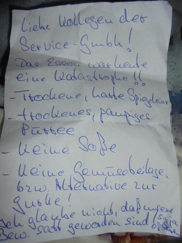 - (essen, Beschwerdebrief, Großküche)