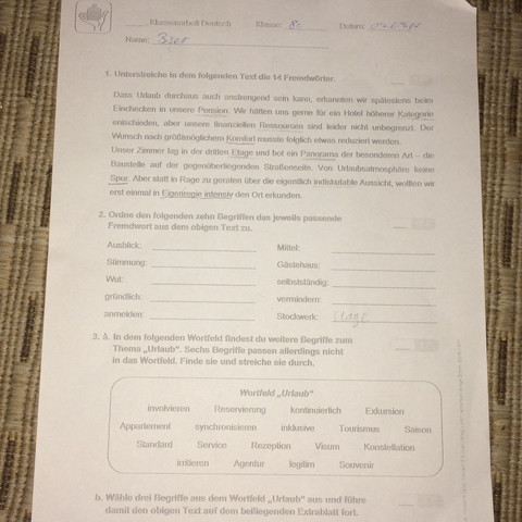 Hier muss ich ja irgendwelchen "Beschrieibungen" zum die Bilder hab, aber Ka und - (deutsch, Klassenarbeit fake)