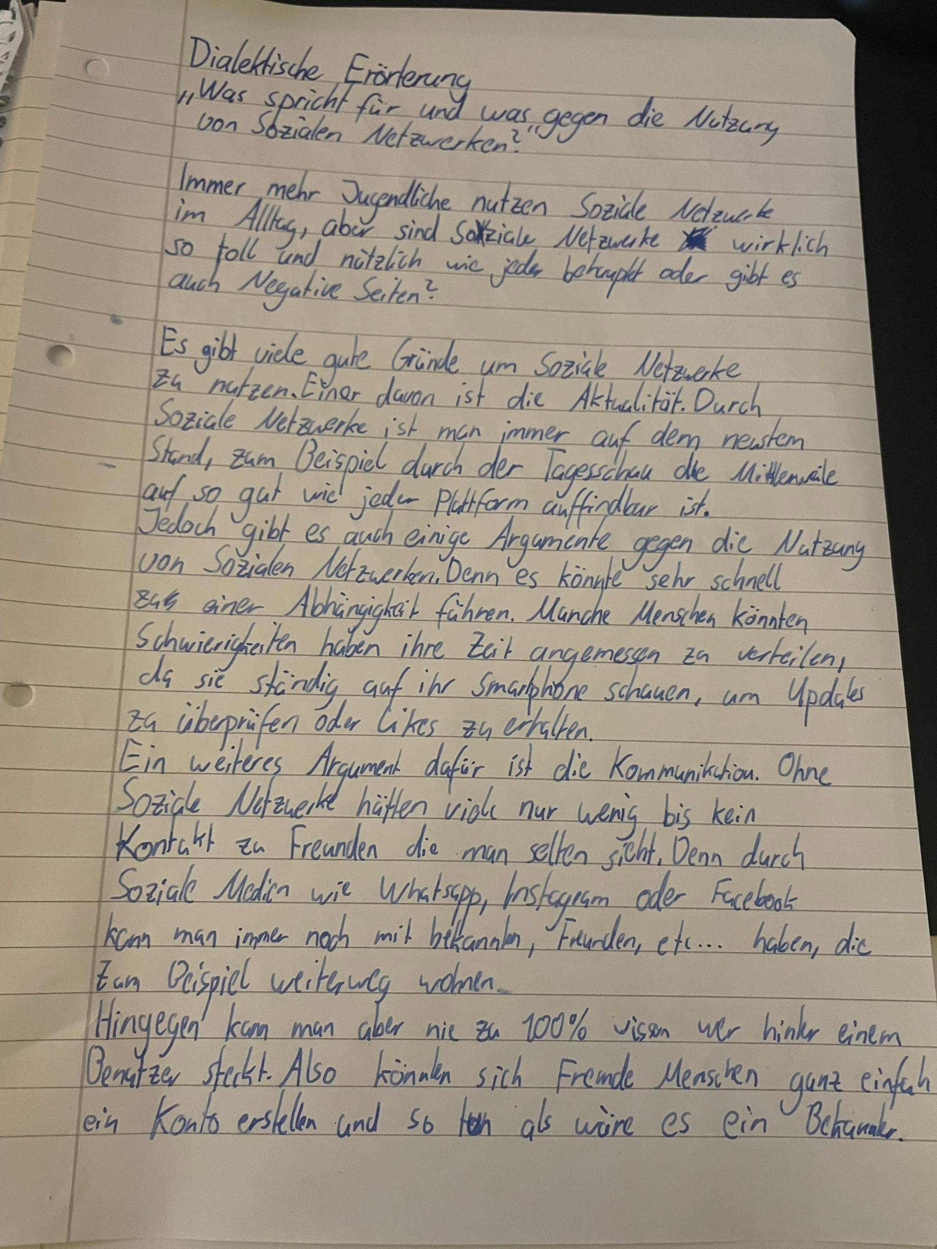 Hallo! Ich habe grade im Deutsch Unterricht (Klasse 10) das Thema