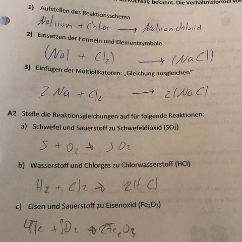 chemie - (Schule, Chemie, Reaktionsgleichung)