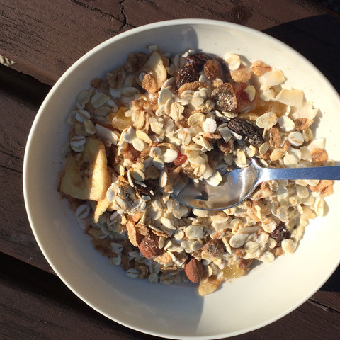 Das Müsli mit Haferflocken und getrockneten Früchten  - (gesund, Frühstück, Ernährungsumstellung)