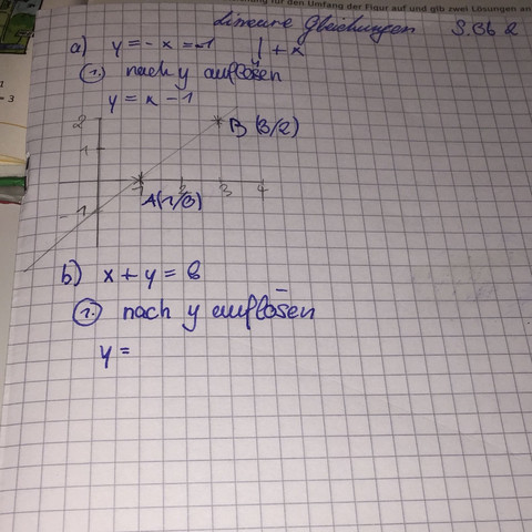 Die Aufgabe a) ist schon gemacht habe jedoch bei b) etwas Schwierigkeiten. - (Mathe, lineare-gleichungen)
