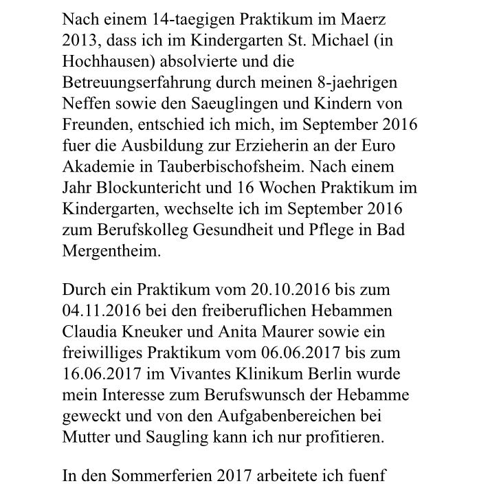 Handschriftlicher Lebenslauf Fur Die Ausbildung Zur Hebamme Bewerbung