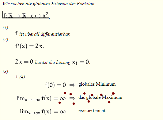 Hat f : R > R , x > x² ein globales Maximum?  Mich irritiert die Einlassungen auf der Seite ( siehe Bild )?