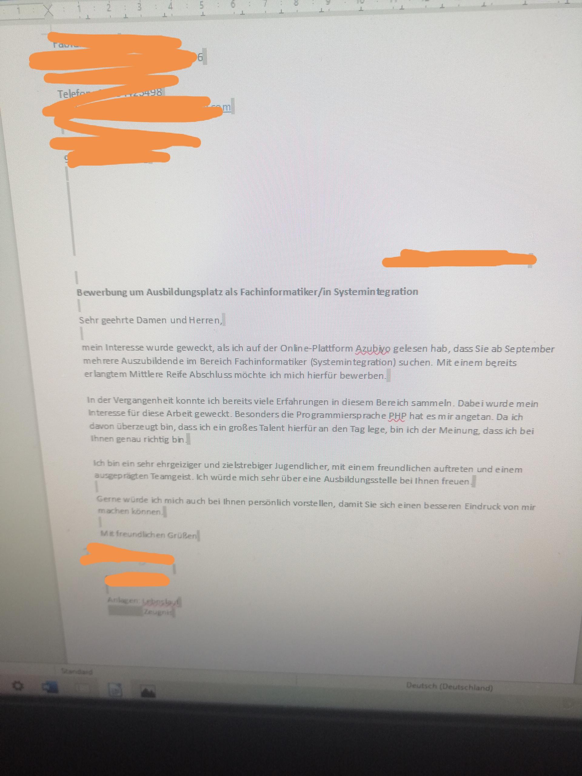 Hat Jemand Ein Paar Verbesserungsvorschlage Schule Bewerbung