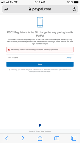 Bestätigungscode kommt paypal nicht sms Familienfreigabe PayPal