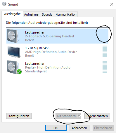 Das erscheint wenn ich auf Wiedergabegeräte klicke - (Headset, Logitech)