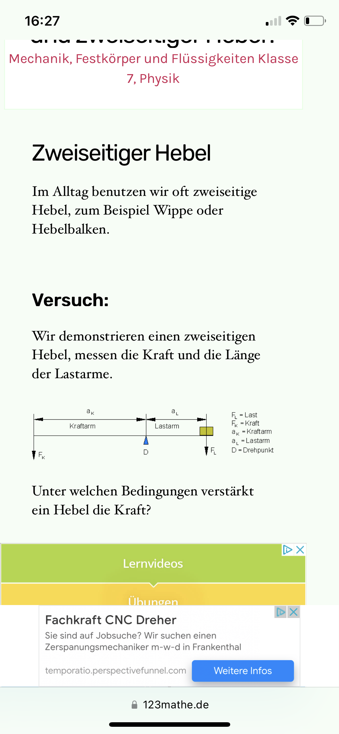 Hebelgesetz Physik Verständnisfrage? (Mechanik, Maschinenbau)