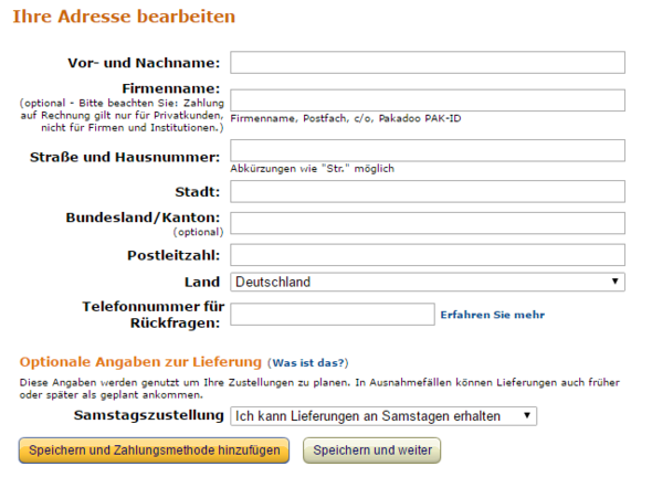 Adresszusatz? - (Amazon, Hermes, kundenummer)