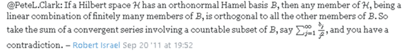 Hilbertraum hat keine orthonormale Hamelbasis?