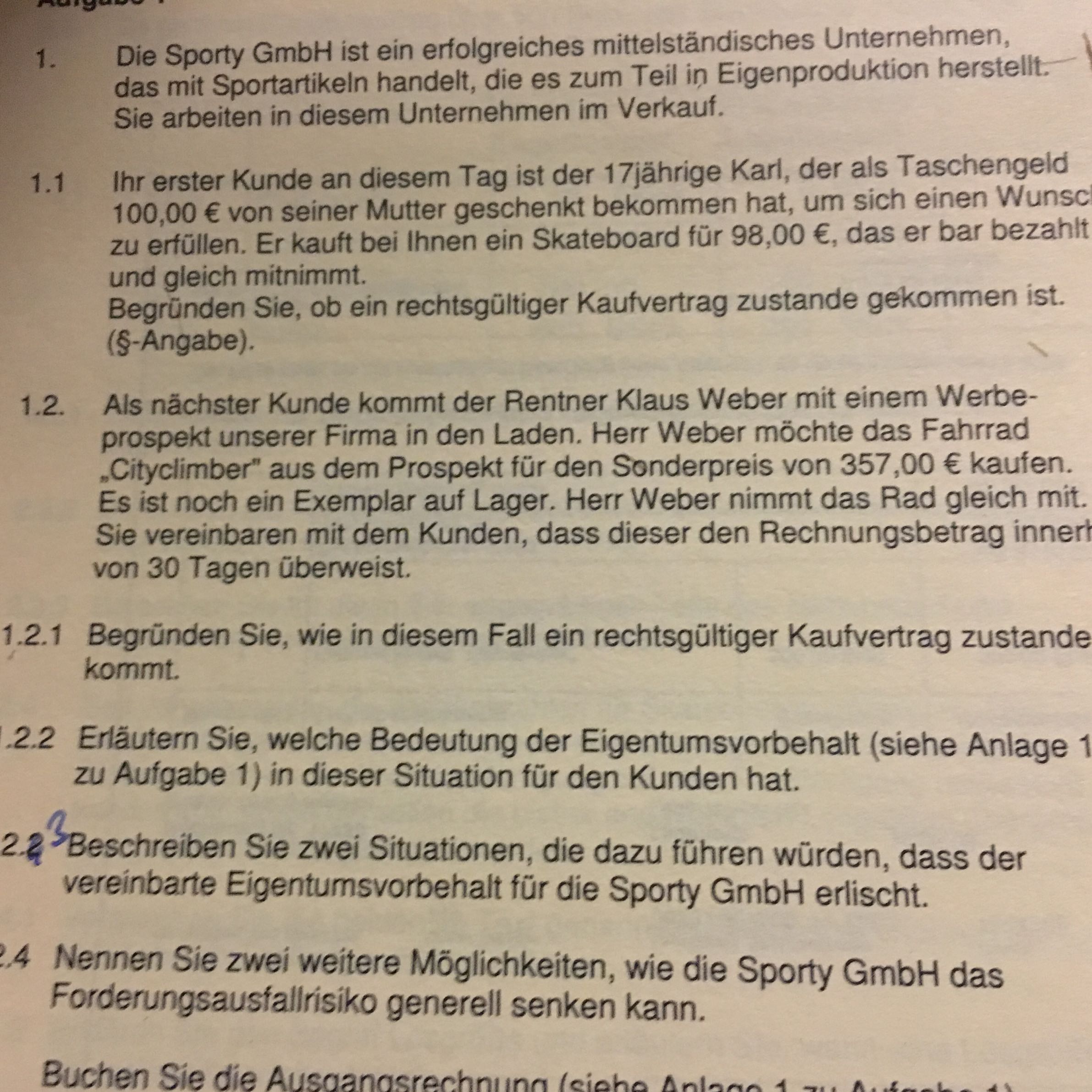 Hilfe Bei Bwl Aufgabe Zu Eigentumsvorbehalt Siehe Bild Schule