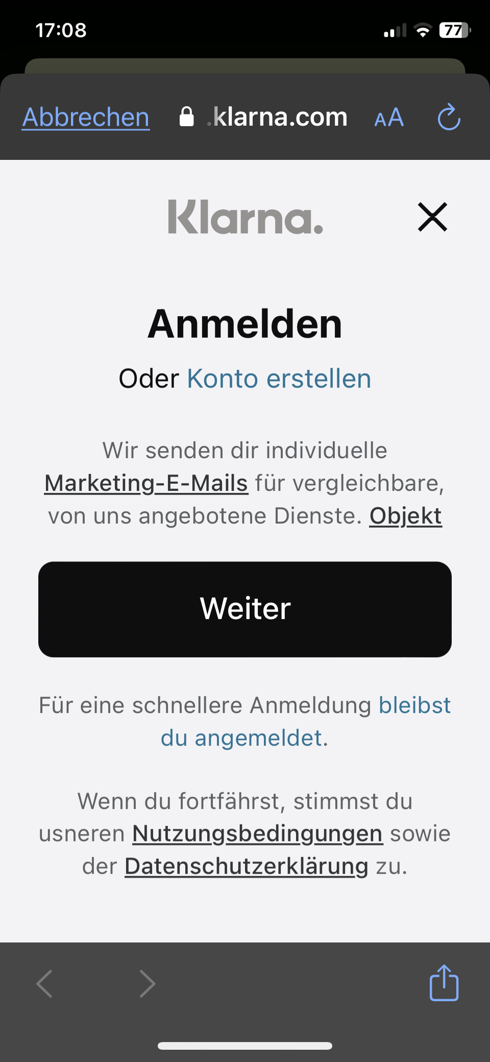 Hilfe bei der klarna app? (Anmeldung, geht nicht )