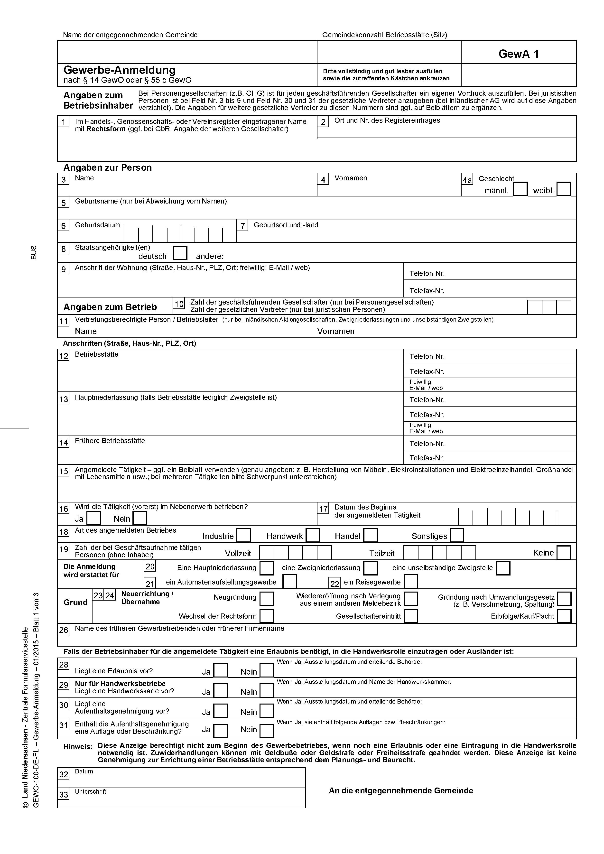 Gewerbe Anmelden Formular Nrw