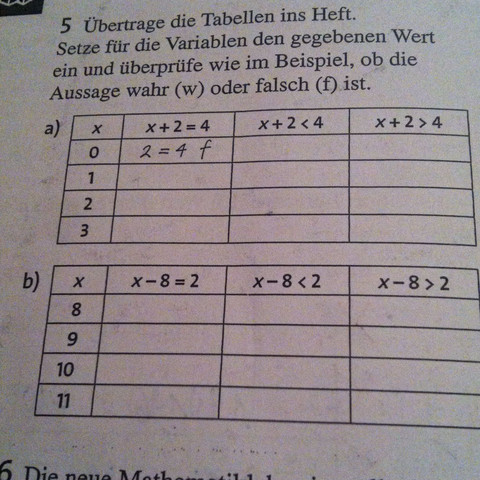Übertrage die Tabellen ins Heft. Setzte für die Variablen den gegebenen Wert ein - (Mathe, Aufgabe, variablen)