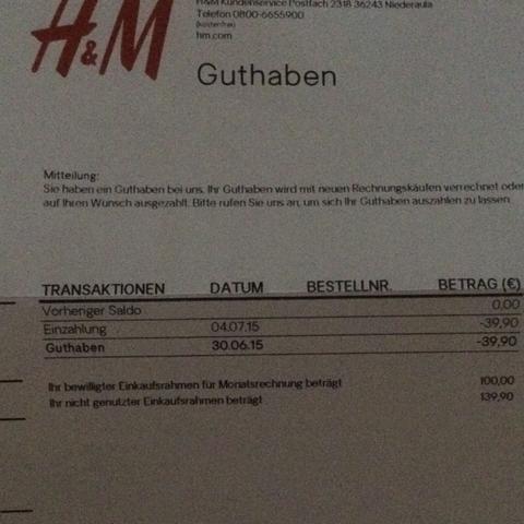 H&M guthaben  - (Brief, HM, Guthaben)