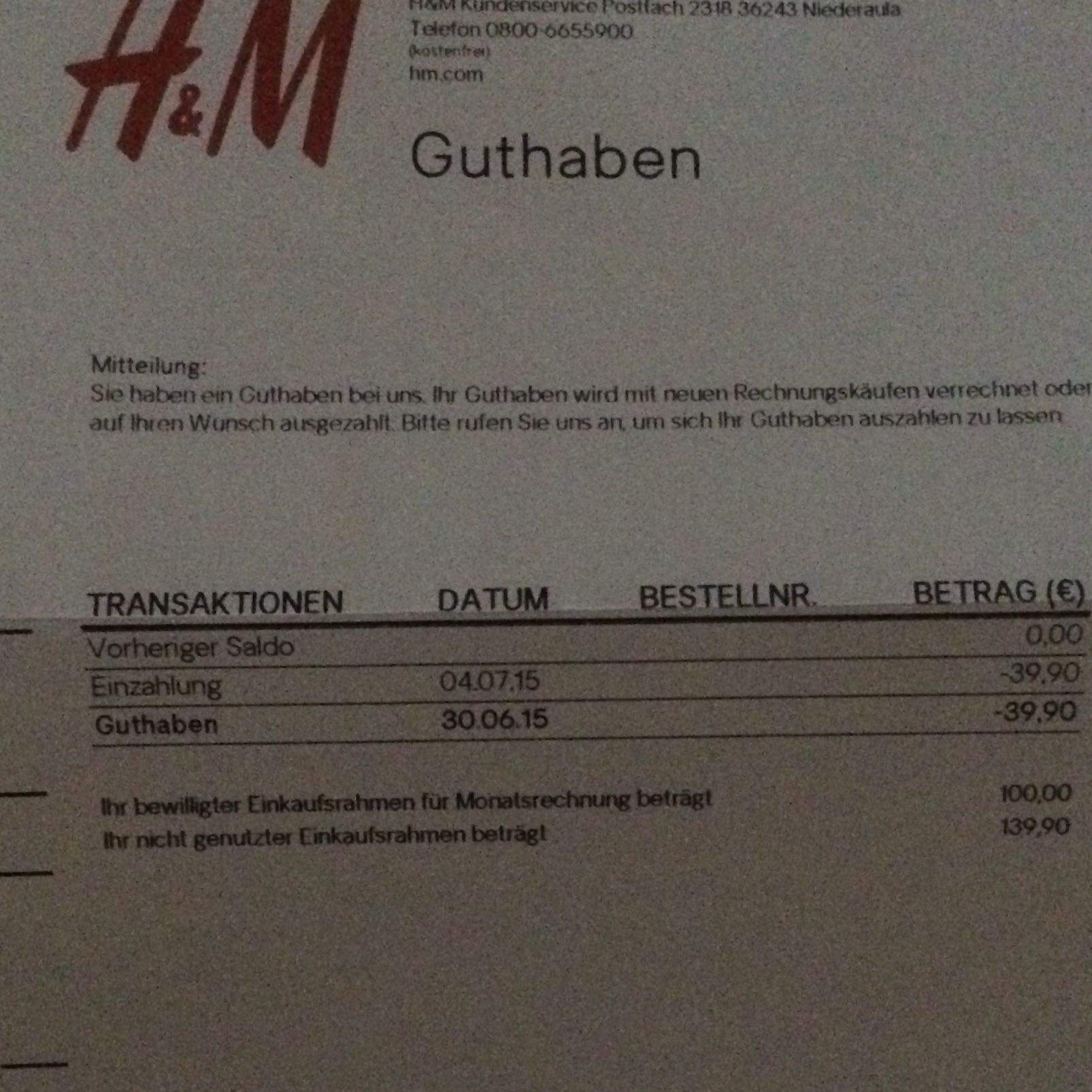 H&M Guthaben? Wie kann das sein? (Brief, HM, Saldo)