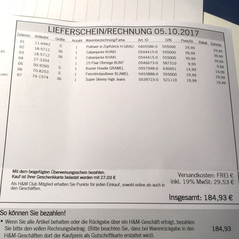 Hier ist mal die Rechnung - (Klamotten, Bestellen, Gutschein)