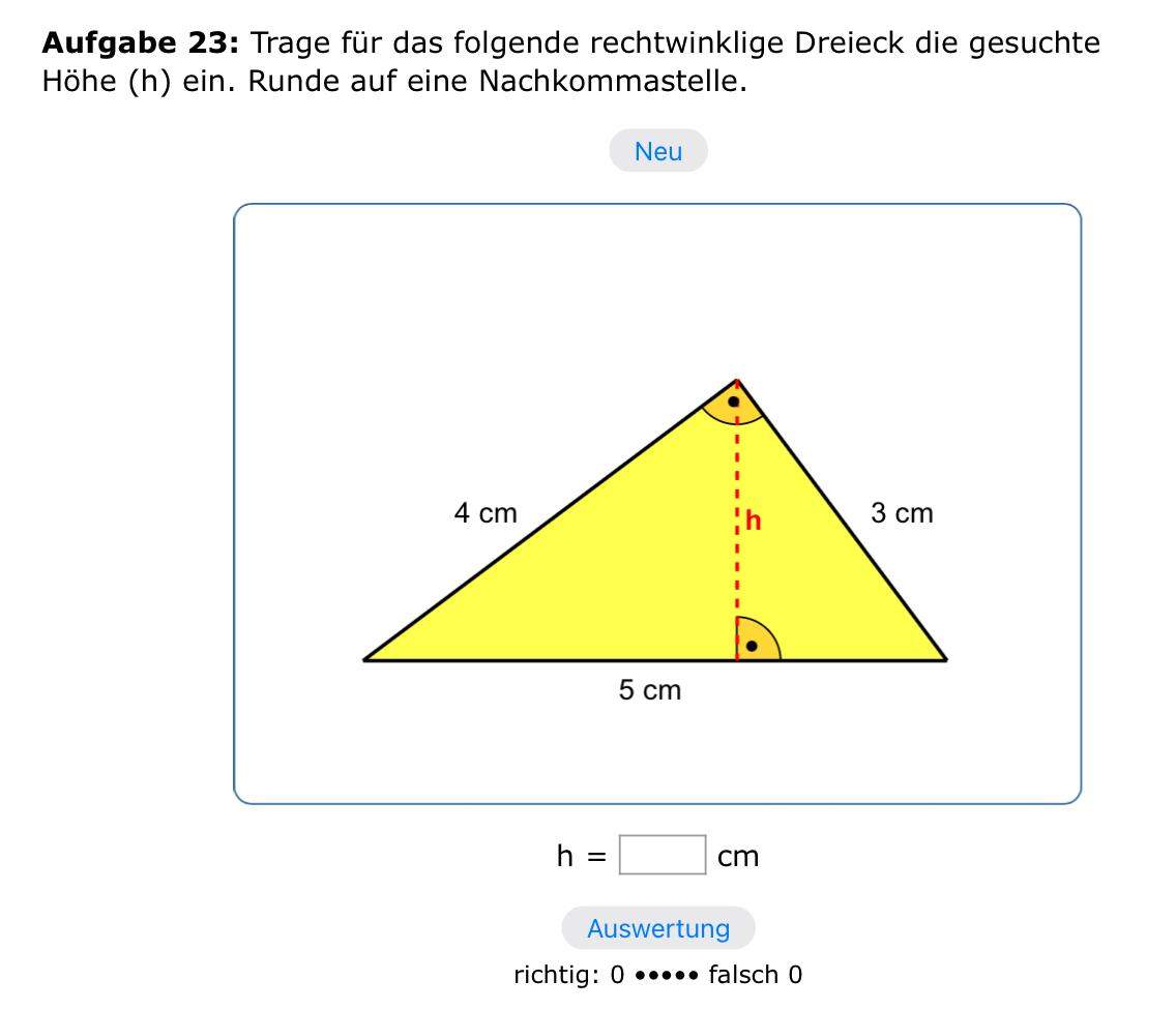 Höhe von rechtnkligem dreieck berechnen ohne flächeninhalt zu kenne
