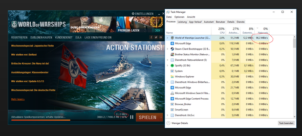 World of Warships Auslastung im Launcher und im Task-Manager - (Netzwerk, Netzwerkauslastung)