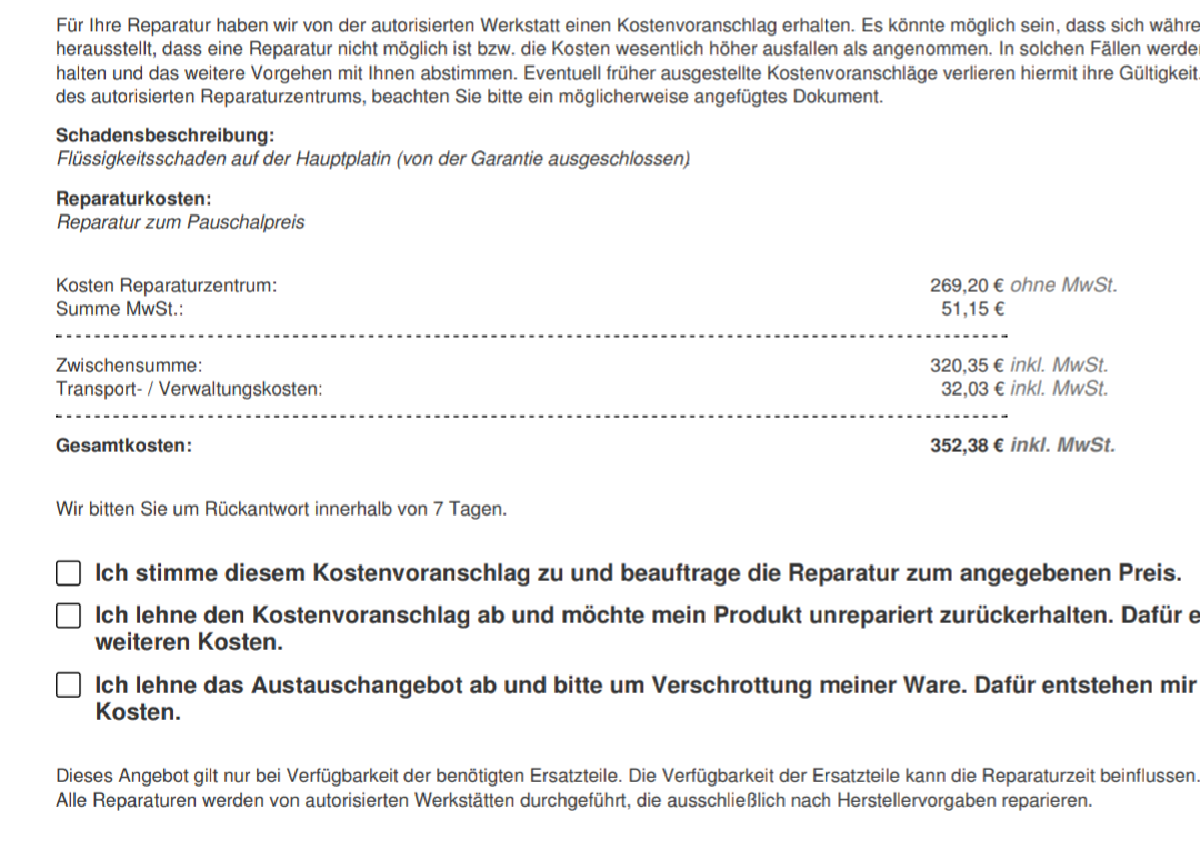 Hohe Rechnung Von Saturn Handy Smartphone Wasserschaden