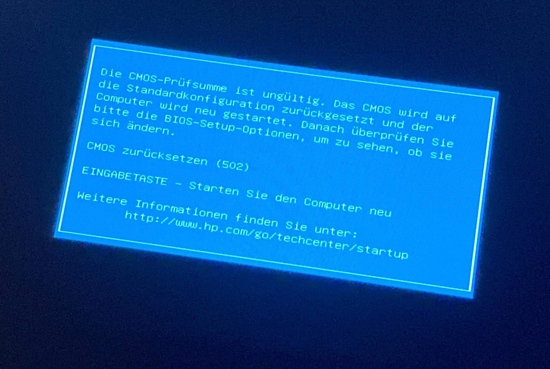 Hp bios update, CMOS-Prüfsumme ist ungültig? (Windows)