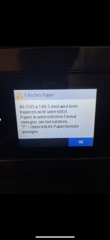 HP Drucker Meldung bei Kopieren ,,Falsches Papier''?