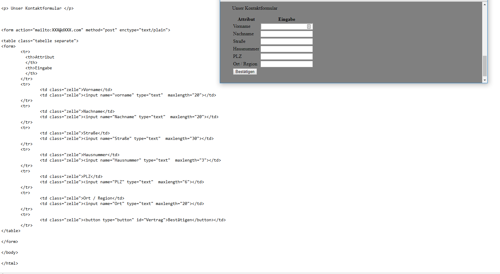 Formular Html html >>> Formular in Tabelle? (programmieren, CSS)