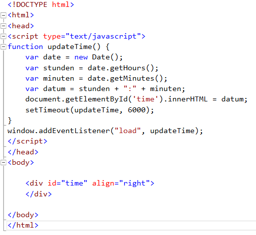 Html Schriftart Und Farbe Im Script Andern Uhr Uhrzeit Javascript