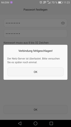 Screenshot Fehlermeldung - (Smartphone, Huawei, registrieren)