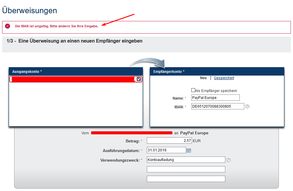 IBAN von Paypal ist ung ltig Bank IBAN von Paypal ist ung ltig Bank