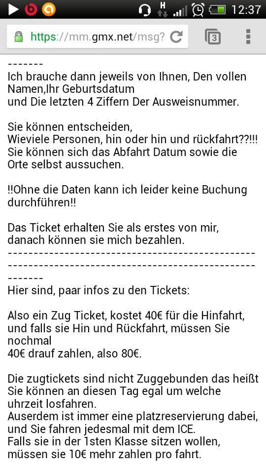 ICE Betrug mit Online Tickets? (Deutsche Bahn)