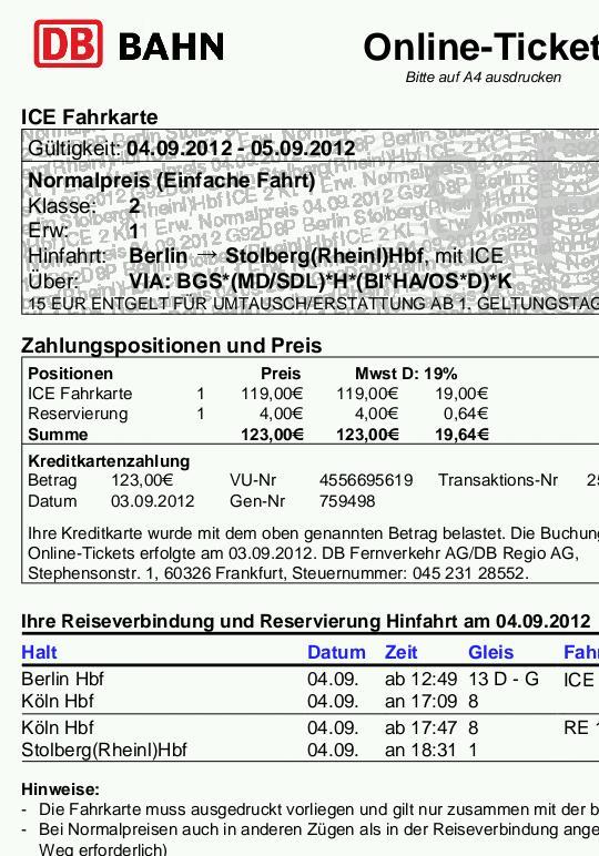 Bahn Nur Sitzplatzreservierung Kein Ticket