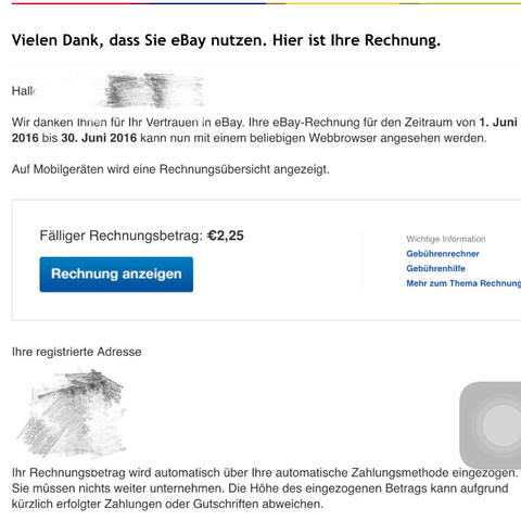 Heute bekommenes Email - (eBay, Rechnung, Verkäufer)