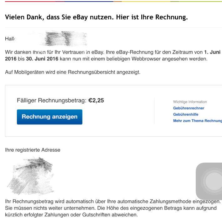 Ich bekam ein Email über EBay Rechnung? (Verkäufer)
