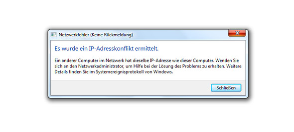 Windows Fenster "IP-Adressenkonflikt" - (Computer, Internet, Windows)