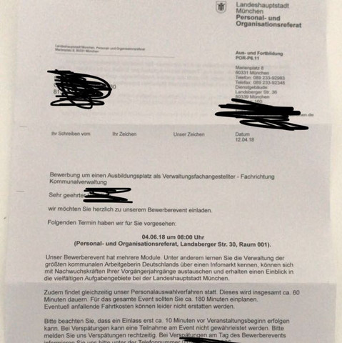 Brief
 - (Ausbildung und Studium, München, Bewerbungsgespräch)